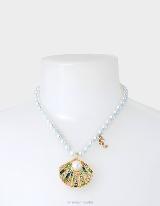 nők Betsey Johnson tempomat gyöngy kagyló medál nyaklánc kék ékszerek VFJ6S312