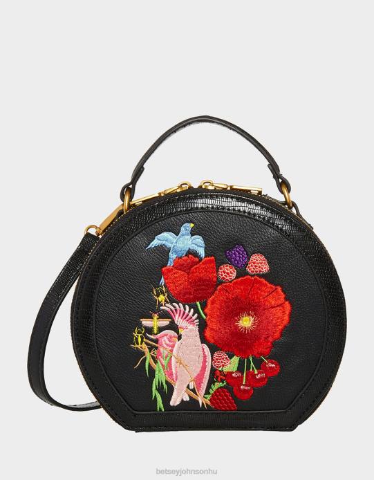nők Betsey Johnson vintage hímzett kalapdoboz crossbody fekete kiegészítők VFJ6S234