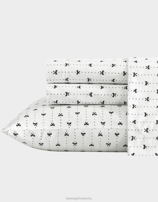 egynemű Betsey Johnson szalagos csíkcsíkos fehér királynő lepedőkészlet több kiegészítők VFJ6S408