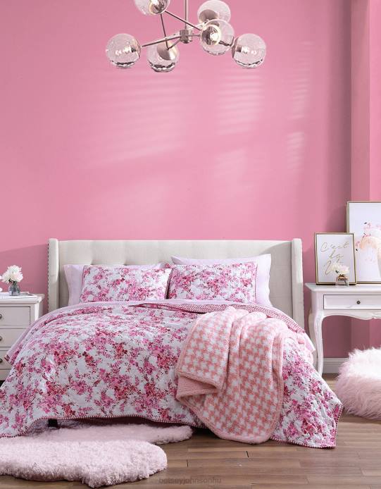 egynemű Betsey Johnson virágos szőlőskert király paplan álszett rózsaszín kiegészítők VFJ6S416