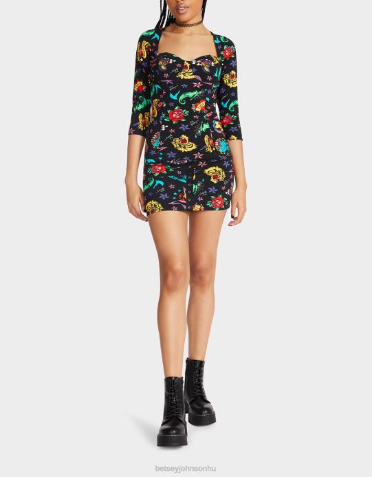 nők Betsey Johnson 80. bash fűző raglán felső tetoválás tetoválás pri ruházat VFJ6S292