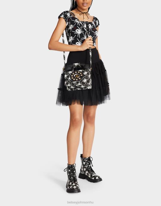 nők Betsey Johnson 80. bash rövidített puffos ujjú felső fekete-fehér ruházat VFJ6S291