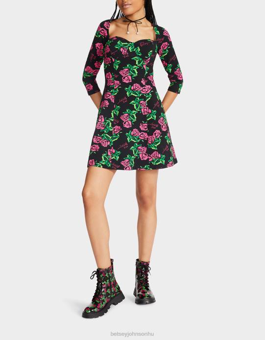nők Betsey Johnson 80. bash fűzős raglán ruha rózsákat ruházat VFJ6S290