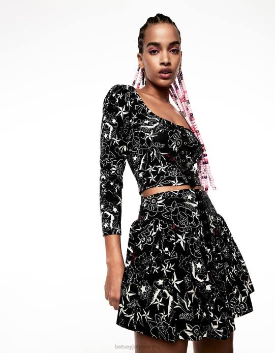 nők Betsey Johnson csinos punk vintage ihlette fluff mini szoknya tetoválás nyomtatás ruházat VFJ6S296