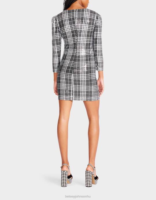 nők Betsey Johnson kockás nejlon fémes trens miniruha fekete ruházat VFJ6S303